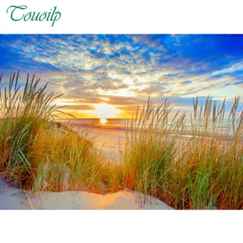 

Sunset Diamond Painting Cross Stitch Scenery Beach Mosaic Square Round Drill Diamond Embroidery Sea beach Sunshiny Home Decor