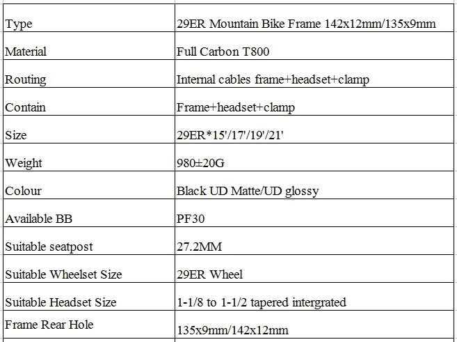 Top Double 11 2018 MTB bike 29er carbon frame 142x12 axle thru MTB carbon frame 29 inch 135x9mm  size 15/17/19/21" 2