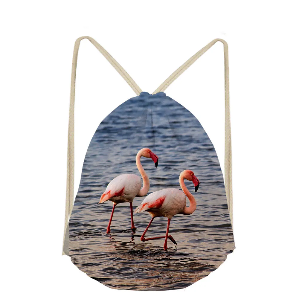 

3D Flamingo Animal Pattern Print Custom School Bags Bookbags Boys Girls Drawstring Bag Kids Shoe Pocket String Shoulder Case