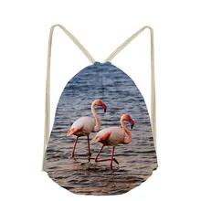 3D Flamingo Animal Pattern Print Custom School Bags Bookbags Boys Girls Drawstring Bag Kids Shoe Pocket String Shoulder Case
