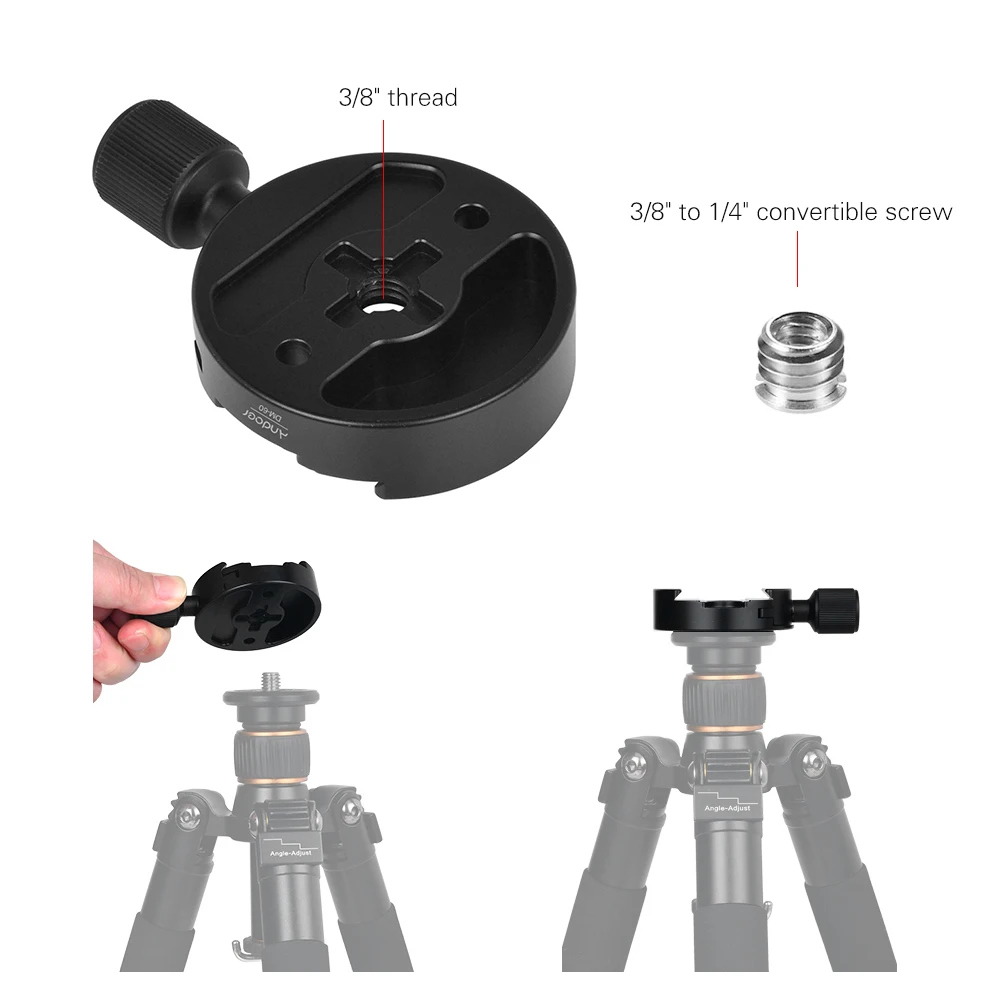 Andoer 알루미늄 합금 DSLR 카메라 퀵릴리즈 플레이트 클램프, Arca Swiss QR 플레이트용 버블 레벨, 1/4 인치 어댑터 포함, 60mm, 3/8 인치