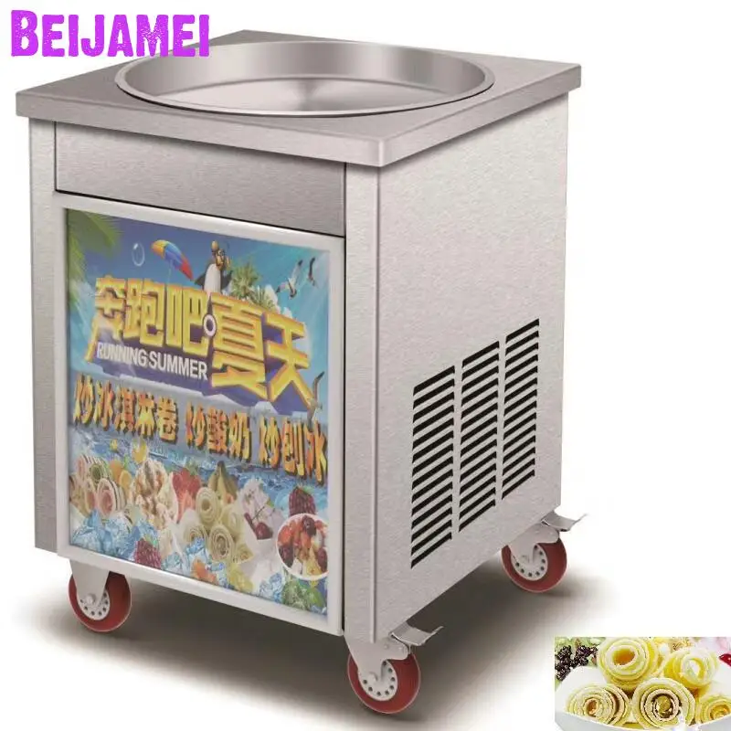 

BEIJAMEI Electric Thai Fry Ice Cream Rolls Machine Commercial 50cm Diameter Big Round Pans Fried Rolled Ice Making