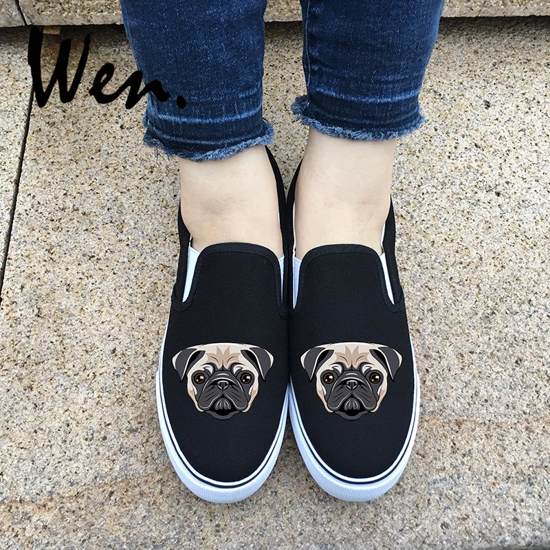 Wen Design Simple and Honest Pug Dog Black White 2 Colors Shoes Canvas