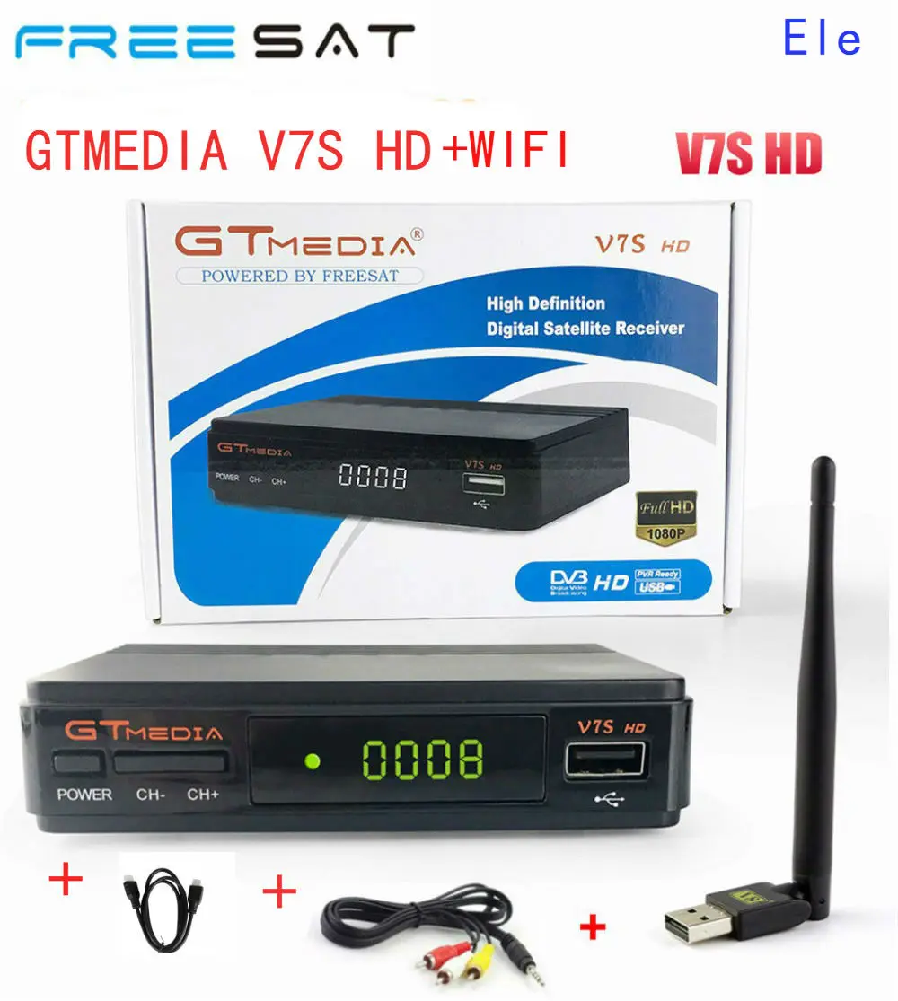 

5pcs/lot dhl express free Freesat V7S GTMEDIA V7S USB WIFI Av cable DVB-S2 HD satellite receiver