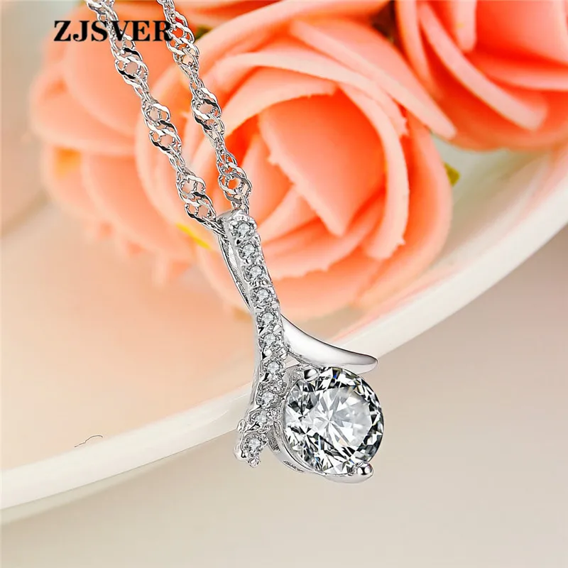 

ZJSVER Fine Jewelry 925 Sterling Silver Necklace Geometric Shape Zircon Pendant Fashion Silver Clavicle Chain Women Necklace