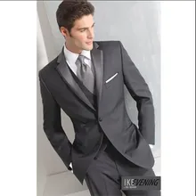 Мужские костюмы Тонкий смокинг жениха темно-серый строгий костюм мужской ужин 3 шт. официальная одежда