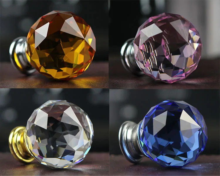 

10pcs/lot 30mm Round Clear Crystal Gold Base Handles and Knobs Kitchen Cabinet Drawer Door Knob Pulls Furniture Accessories