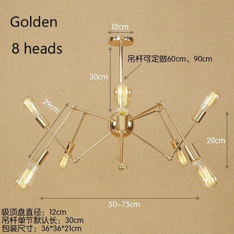 Винтажные золотые серебряные люстры-пауки 6-16 головы современный простой из кованого железа светодиодный подвесной светильник для ресторана кафе домашний декор - Цвет абажура: Golden 8 heads