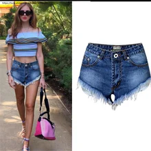 Европейский сладкий с высокой талией бахромой женские джинсы деним карман короткие брюки Лето Плюс Размер синие джинсы 2614