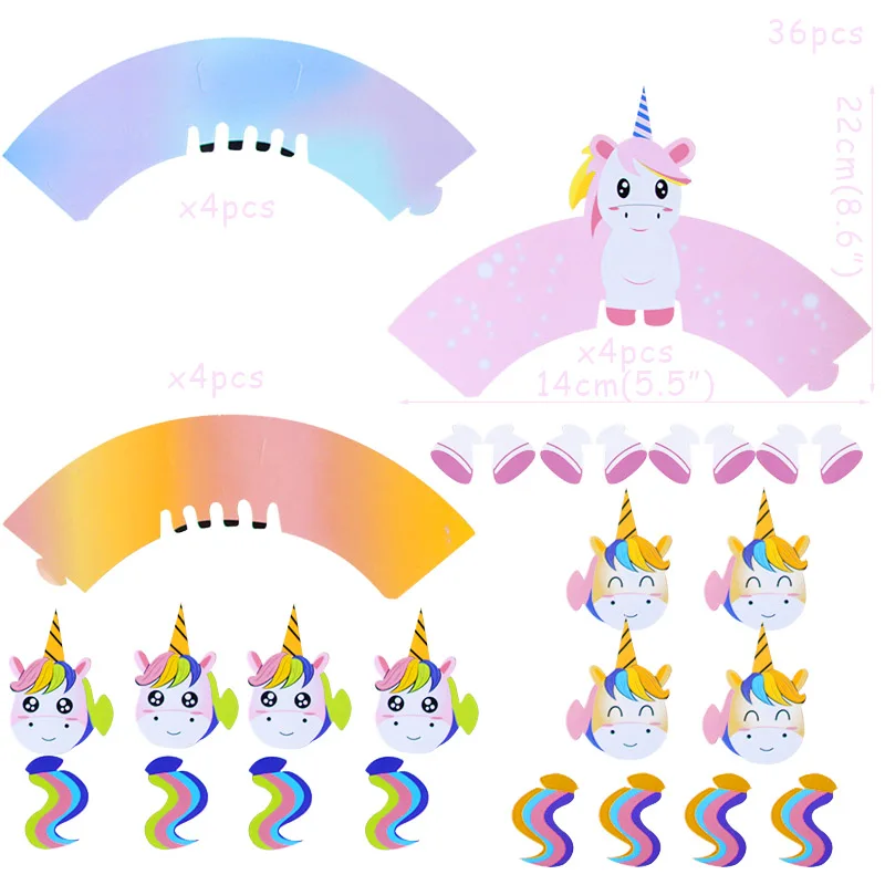 12 комплектов Радужный Единорог обертки для кексов с изображением пирожного на день рожденья декор для радуги Единорог день рождения наборы; детский душ кекс - Цвет: 3 unicorn 12 sets