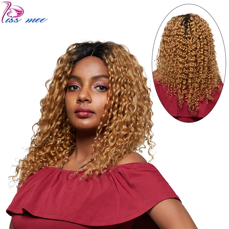 

KISS MEE Pre Plucked Peruvian Hair Deep Wave Lace Front Wig 1B/27 Ombre Blonde Human Hair Wavy Wigs For Black Women Remy Hair