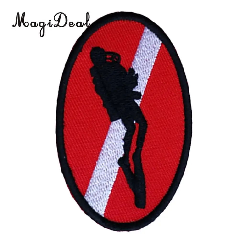 MagiDeal Ellipse Diver Down Flag Patch Embroidered Iron On Sew On Scuba Diving PADI Divers Emblem Souvenir