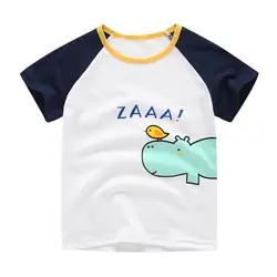 Новая хлопковая детская футболка, детские летние футболки с короткими рукавами для девочек, одежда с принтом динозавра, милая детская