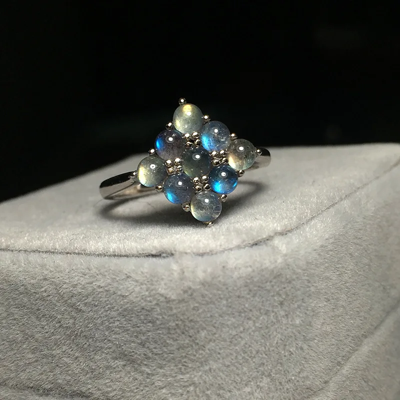 Ceny 925 srebro pierścionek kwadratowy 9 sztuk okrągły naturalny kamień księżycowy pierścionki kamień pierścień z labradorytem akcesoria kobiety Test