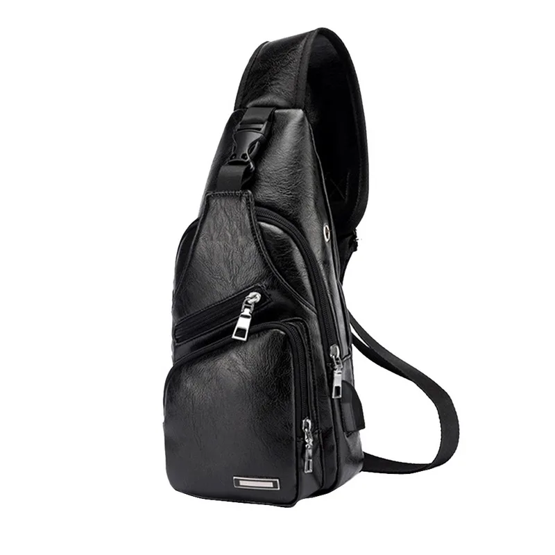 Мужские сумки через плечо, мужские сумки с usb-разъемом для зарядки наушников, дизайнерские кожаные сумки на плечо, диагональные сумки для путешествий - Цвет: black