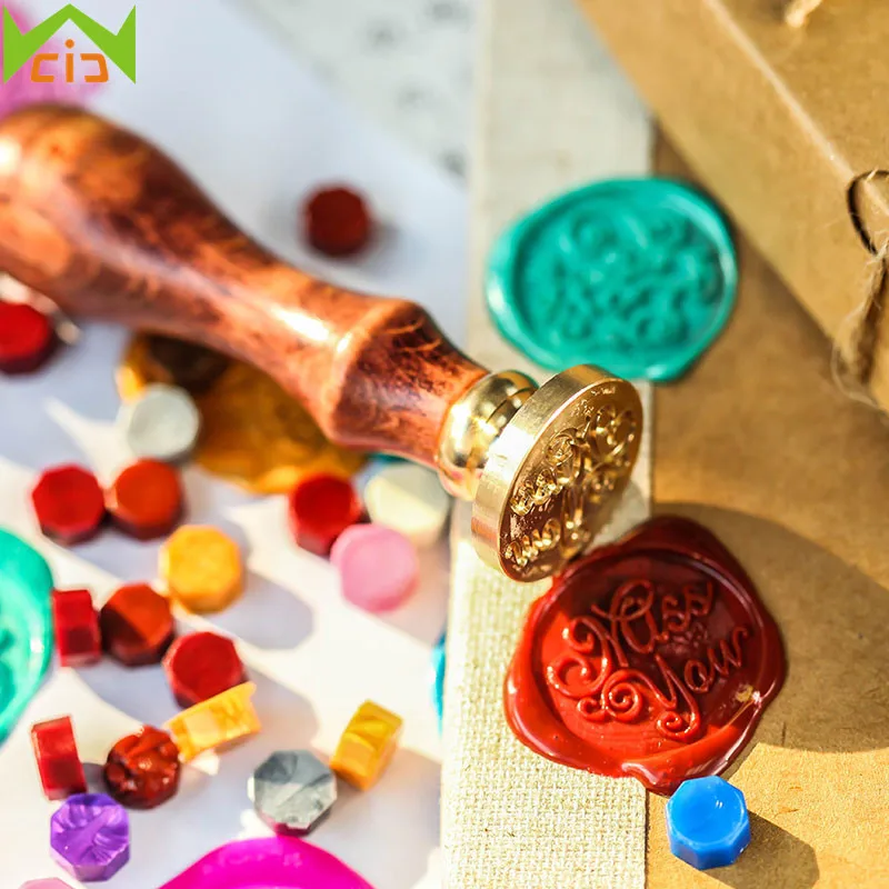 

WCIC DIY Retro Wax Seal Stamp LOVE Miss You Letter Wax Stamp Wax Sealing Stamp with Handle Wooden Stamps for Wedding Invitation