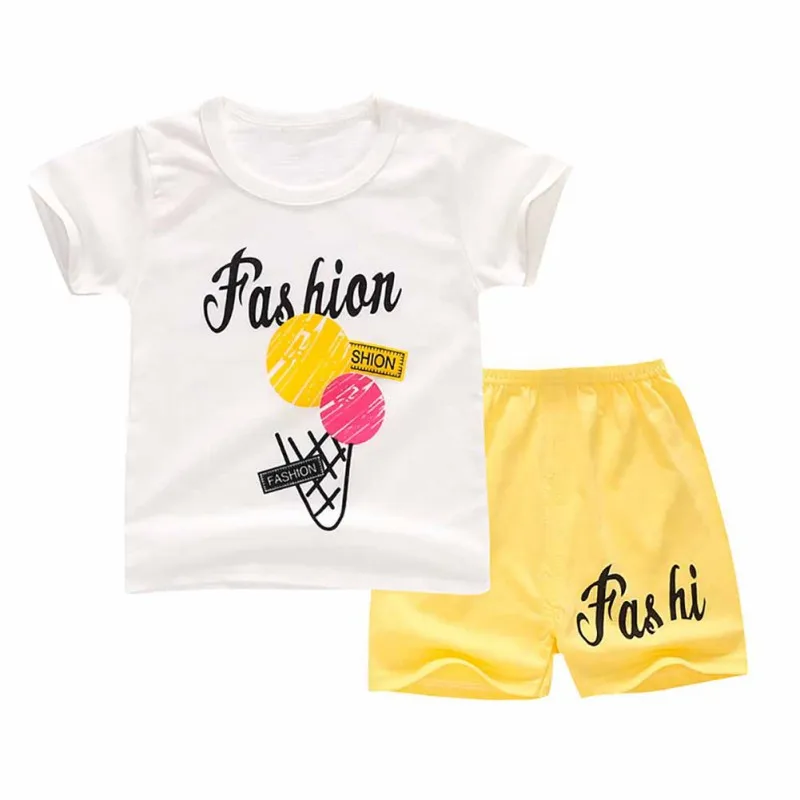 Детская одежда, летние топы с короткими рукавами и принтом с героями мультфильмов для маленьких мальчиков и девочек, футболка и шорты, повседневные комплекты - Цвет: A2