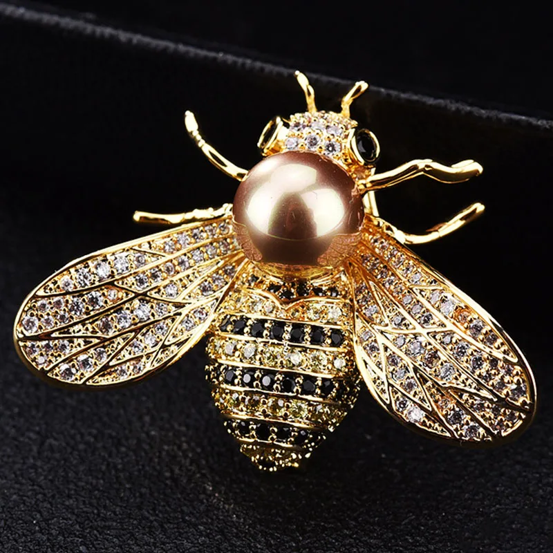 Брошь в виде пчелы Модная креативная Высококачественная кристаллическая циркон медь Циркон простая дикая брошь, заколка, аксессуары - Окраска металла: Gold
