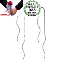 OMHXZJ Простой моды джокер волна женщин kpop 925 стерлингового серебра кисточкой Висячие длинные серьги линии уха YS152