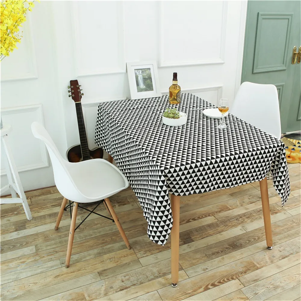 Exquisite Black Grain Tablecloth Cotton Linen Rustic Rectangle Washable