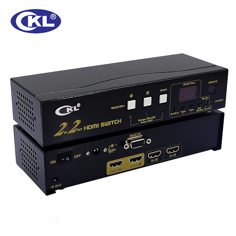 

CKL-222H High-end 2x2 HDMI Switch Splitter Box 2 in 2 out for PC Monitor with IR Remote RS232 Control Support 3D 1080P