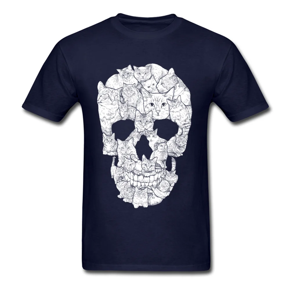 Sketchy Cat Skull NEW YEAR DAY 100% Cotton O Neck Tops Tees Short Sleeve Summer Tee Shirt Hip Hop Printing T Shirt Sketchy Cat Skull navy