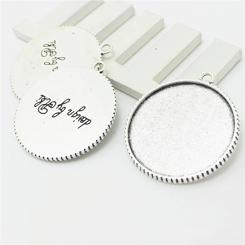 

Sweet Bell Free Shipping 10pcs/Lot 38*43mm (Fit 35mm Dia) Antique silver Tone Round Cabochon Cameo Frame Settings Pendants 6A951