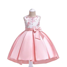 Платья с цветочным узором для девочек; детская одежда; свадебные платья с вышивкой из бисера для девочек; праздничное платье с бантом и шлейфом из сетчатой ткани