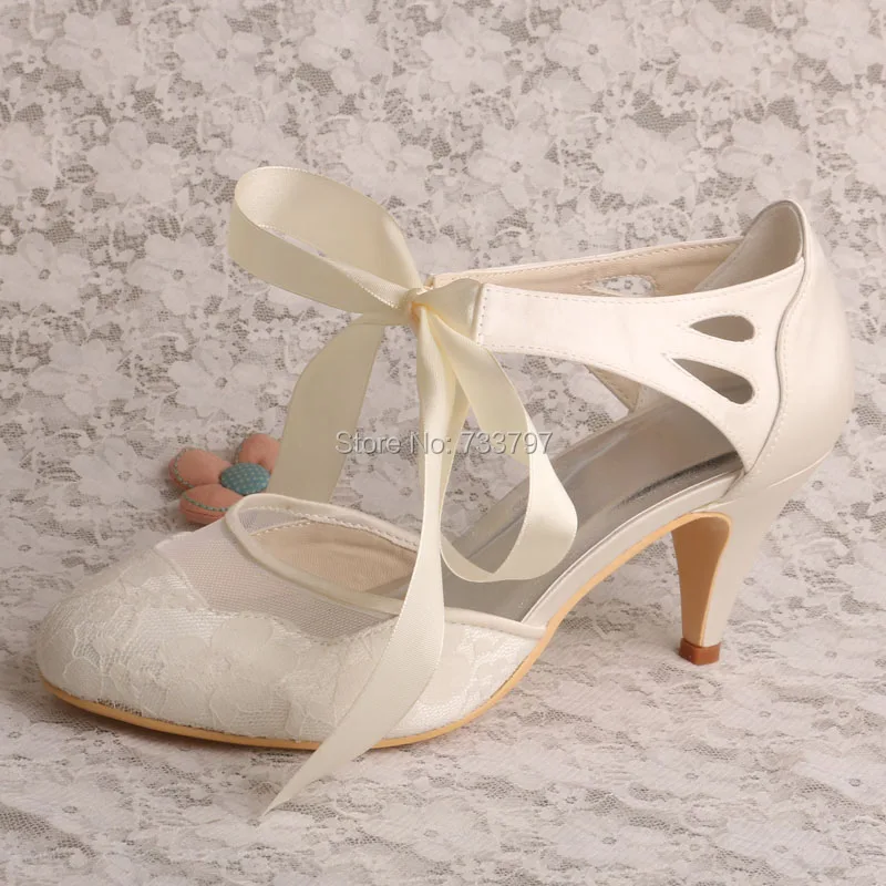 Wedopus Name Brand Womens Ivory Wedding Shoes for Bride Closed Toe Kitten Heelsin Women's Pumps