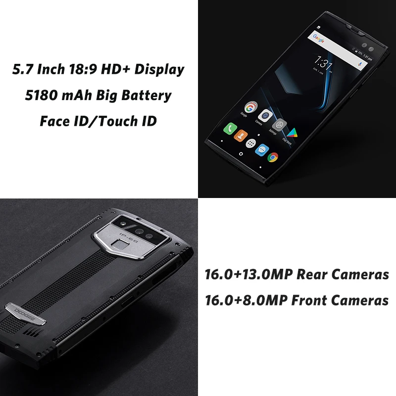 DOOGEE S50 IP68 Водонепроницаемый 6 ГБ 128 мобильного телефона andriod 7 1 5180 мАч 5 'ཎ: 9 HD +