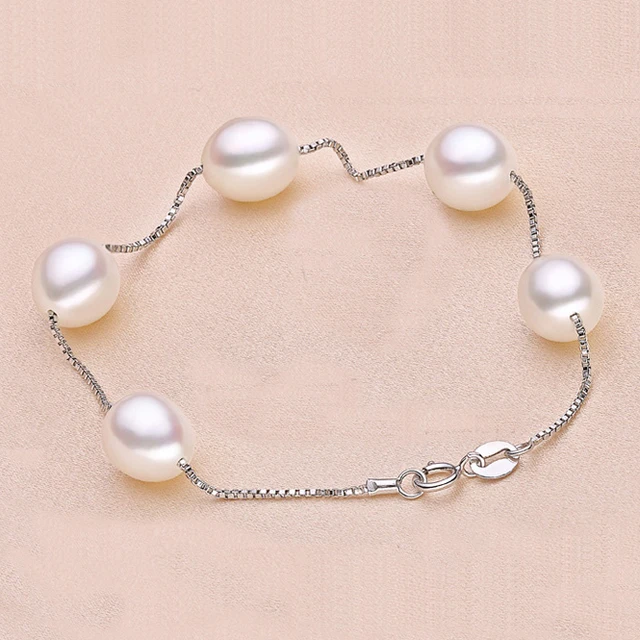 Aliexpress Water Drop Round Natural White Pearl 925 Water Drop Round Natural White Pearl 925 Sterling Silver Box Chain Bracelet