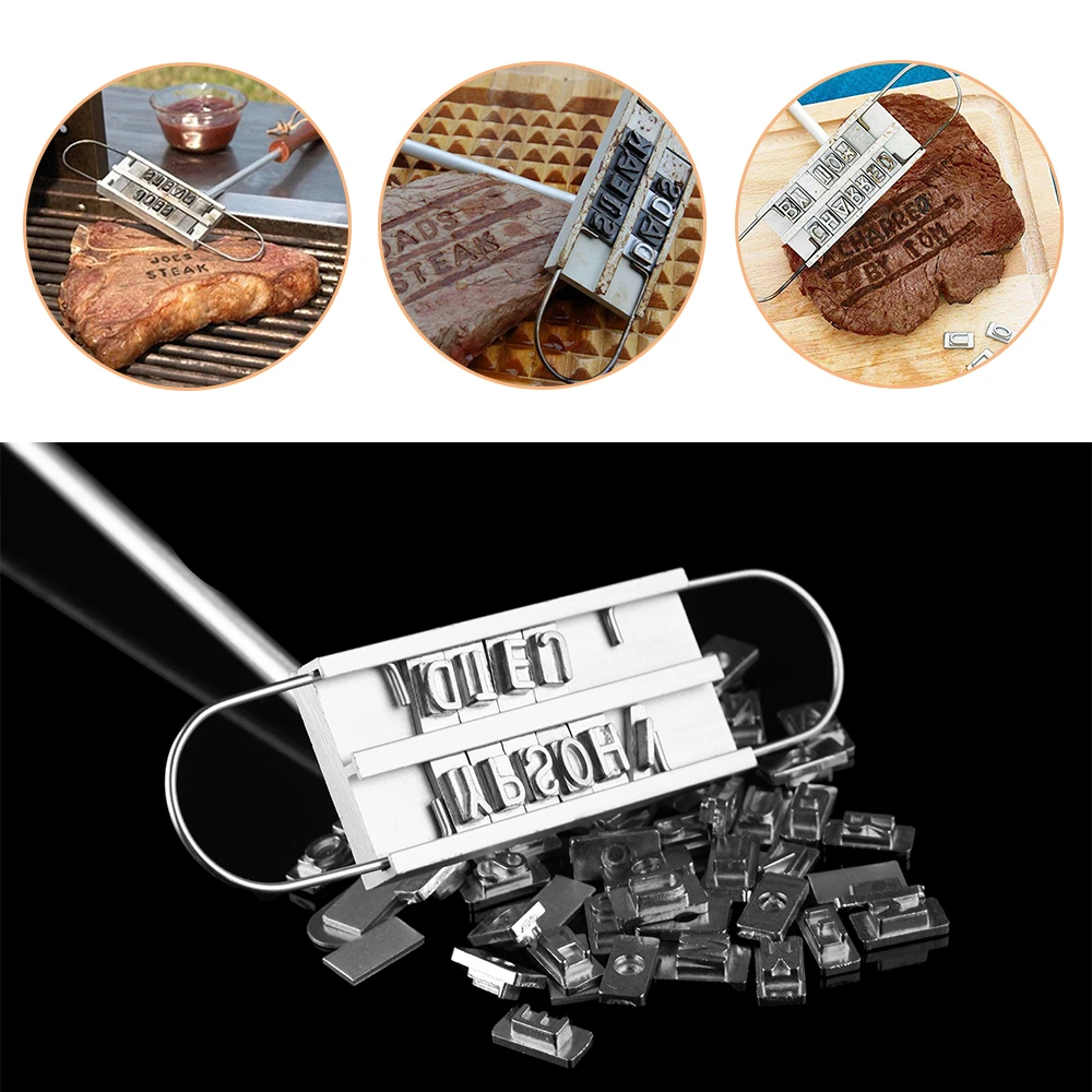 

Grill DIY Steak Meat Branding Iron Signature Name Marking Stamp BBQ Changeable Letters Tool & Accessories