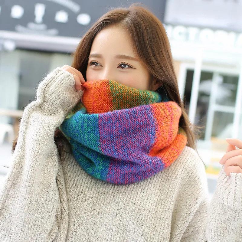 2023 New Fashion Female Scarf Warmer Knitted Colorful Scarves Neck Set Student Lover Autumn Winter Wool Collar Free Shipping 4
