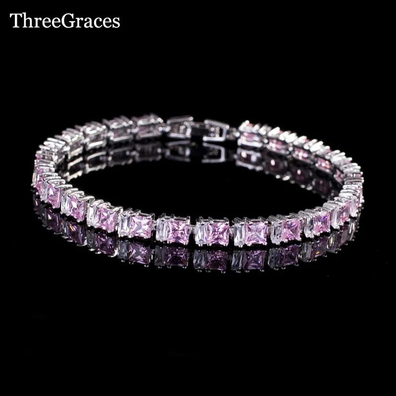 Женские браслеты с квадратной формы ThreeGraces элегантные розовыми Австрийскими