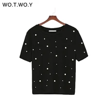 Popular Y T T Shirt Buy Cheap Y T T Shirt Lots From China Y T T - wotwoy summer pearls beaded t shirt women cotton loose casual black tops women short sleeve o neck tee shirt high quality 2018