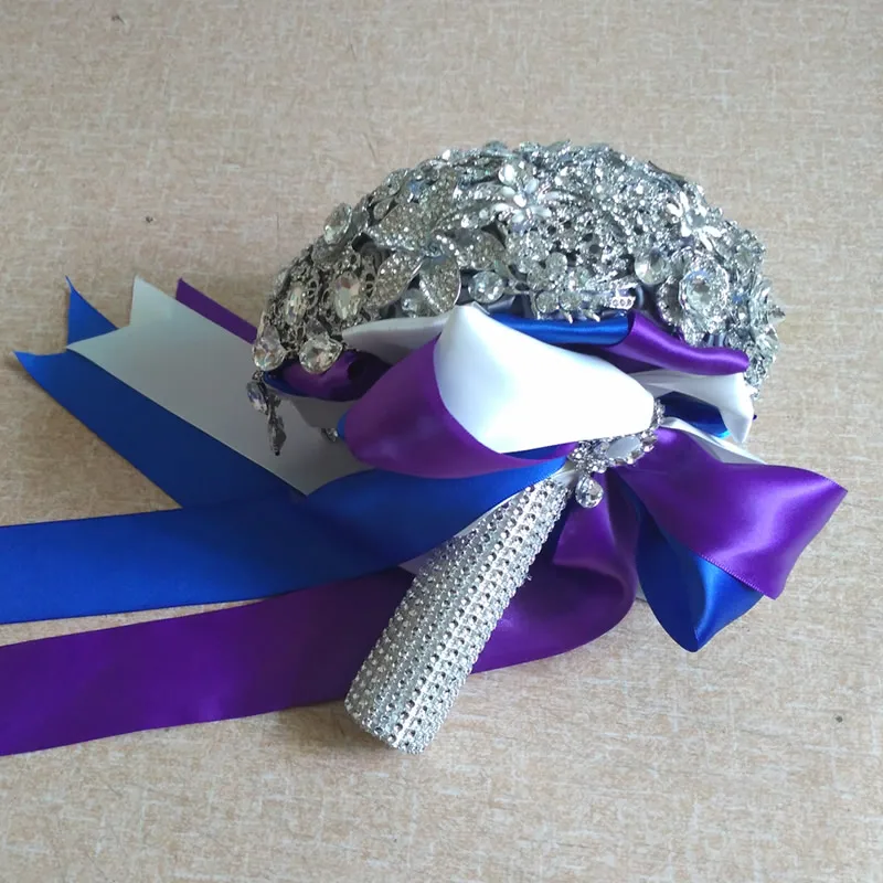 Purple blue Ribbon Kyunovia Каскадный каплевидный букет серебряная брошь свадебные аксессуары, букеты ювелирные изделия букет кристалл Каскадный букет FE69 - Цвет: Purple blue Ribbon