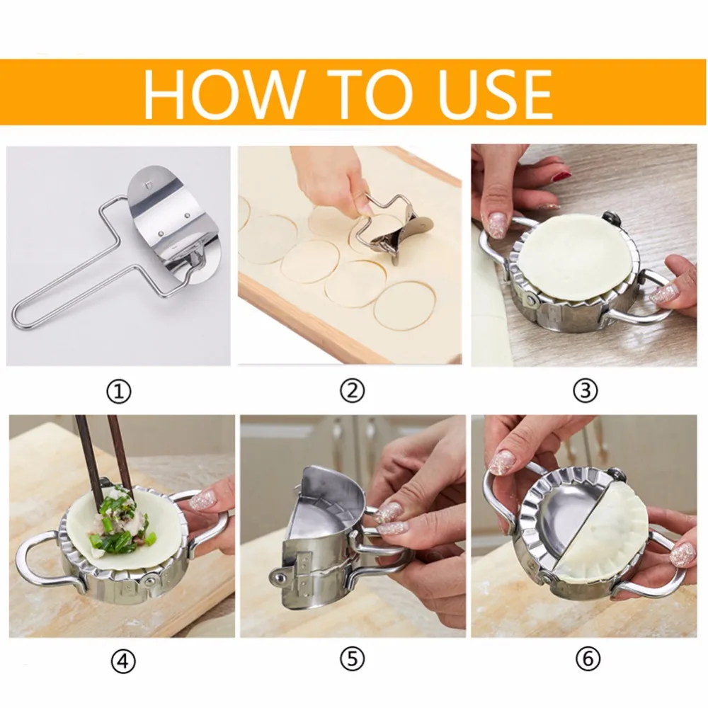 YOTOP 2Pcs/set 304SS Stainless Steel Dumpling Maker Mould Wraper Dough Presser Cutter Pie Ravioli Mould Kitchen Cooking Set Tool