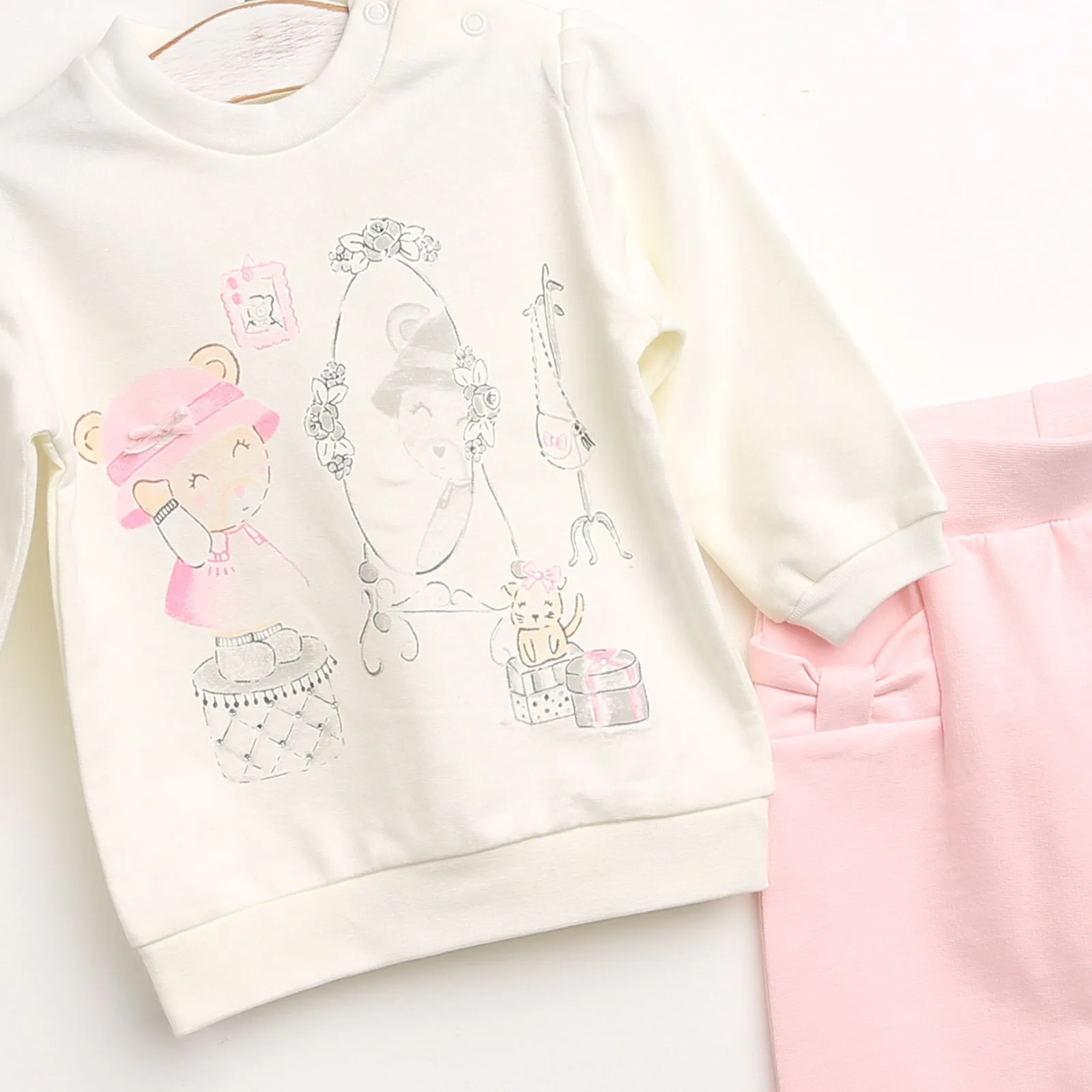 Ebebek HelloBaby плюшевый мишка для маленьких девочек толстовка с брюками комплект| |