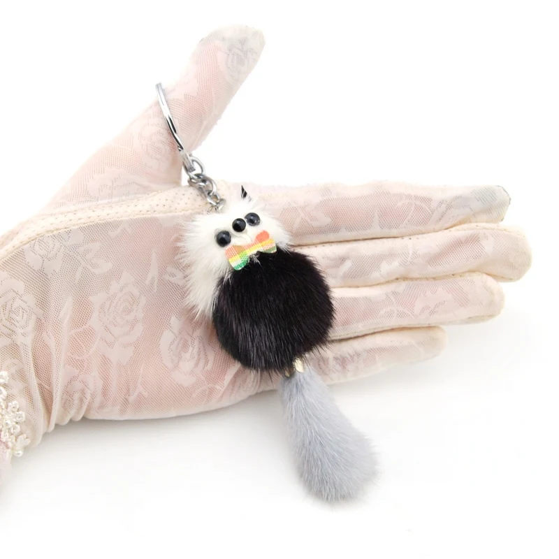 

Genuine Mink Fur Owl Key Chain Ring Brand New Cute Fluffy Pompom Raccoon Keychain Pom Pom Doll Bag Charm Car Key Holder Gift