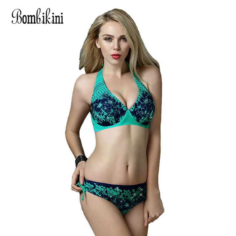 Extra Large Size Middle Waist Printed Bikini Swimwear Big Bra Soft Cup Tunic Bikinis Set Swimsuit Bathing Suit