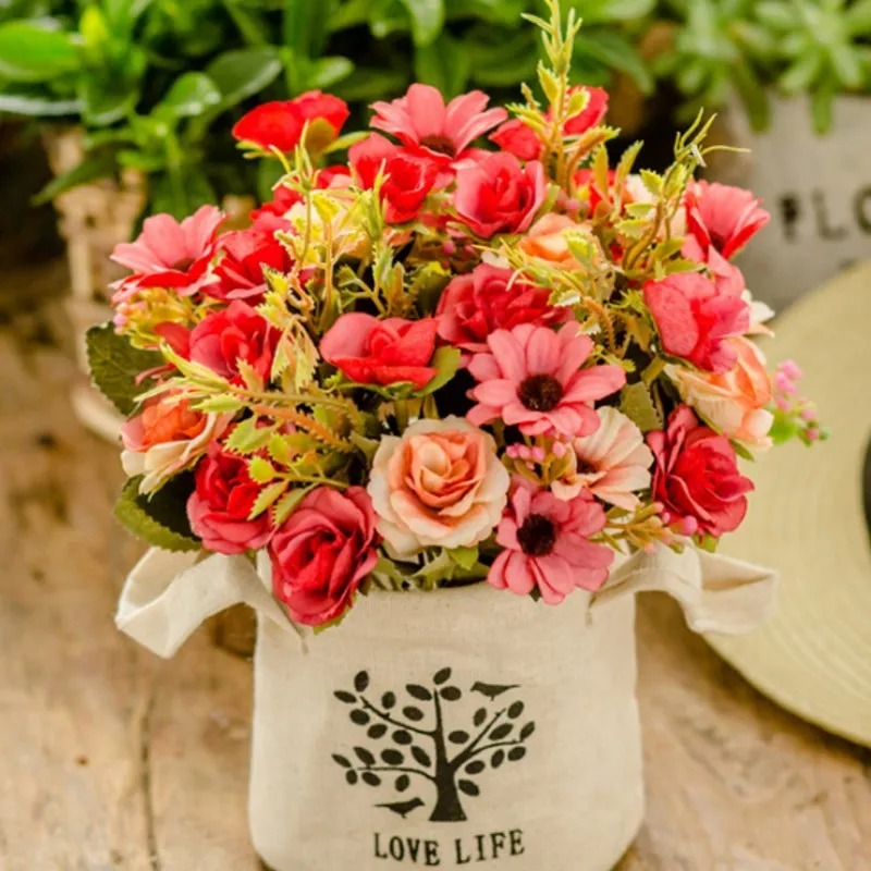 

15 heads silk roses Bride bouquet Wedding spring decoration for home vase ornamental flowerpot artificial flowers scrapbooking