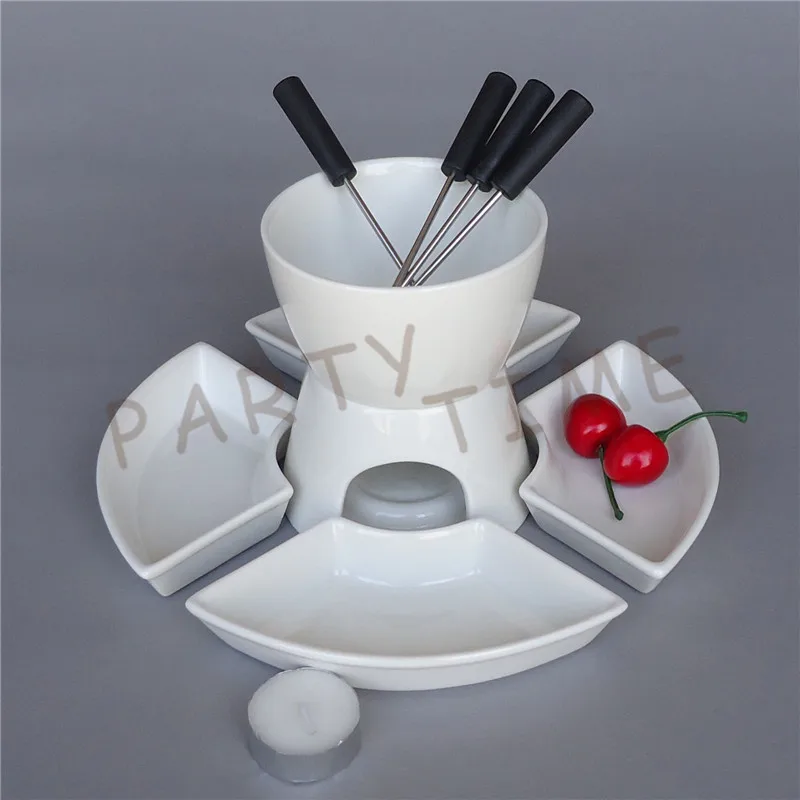 

Ceramic fondue serving set for cheese, chocolate, icecream diy fondue