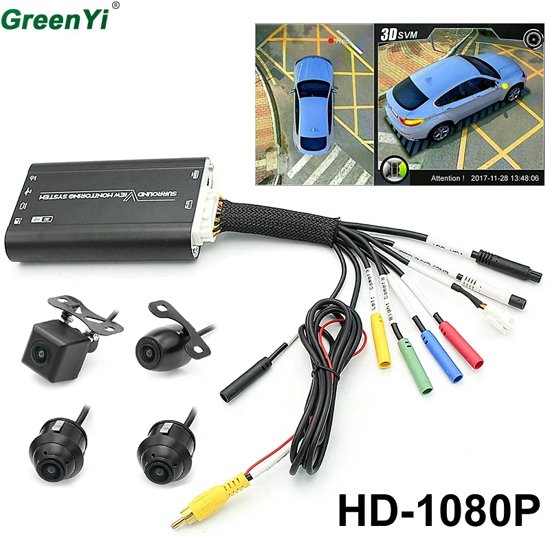 GreenYi 3D HD 360 автомобильная система наблюдения за объемным видом птицами 4 DVR камеры
