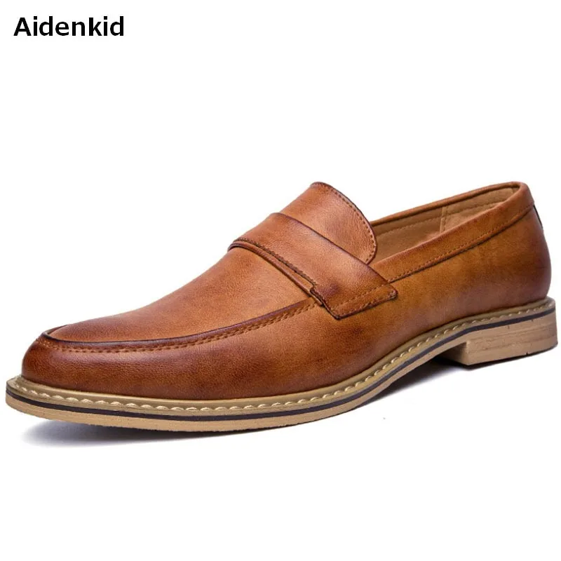 Aidenkid 2018 кожи осенне зимние модели с круглым носком для мужчин нескользящей