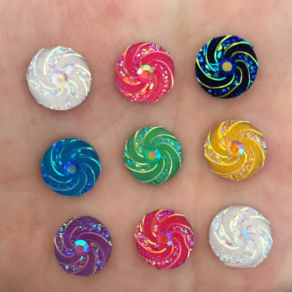 

AB Resin Round 150pcs 12mm Whirlwind Flatback Rhinestone Wedding Decoration Diy Craft C87*5