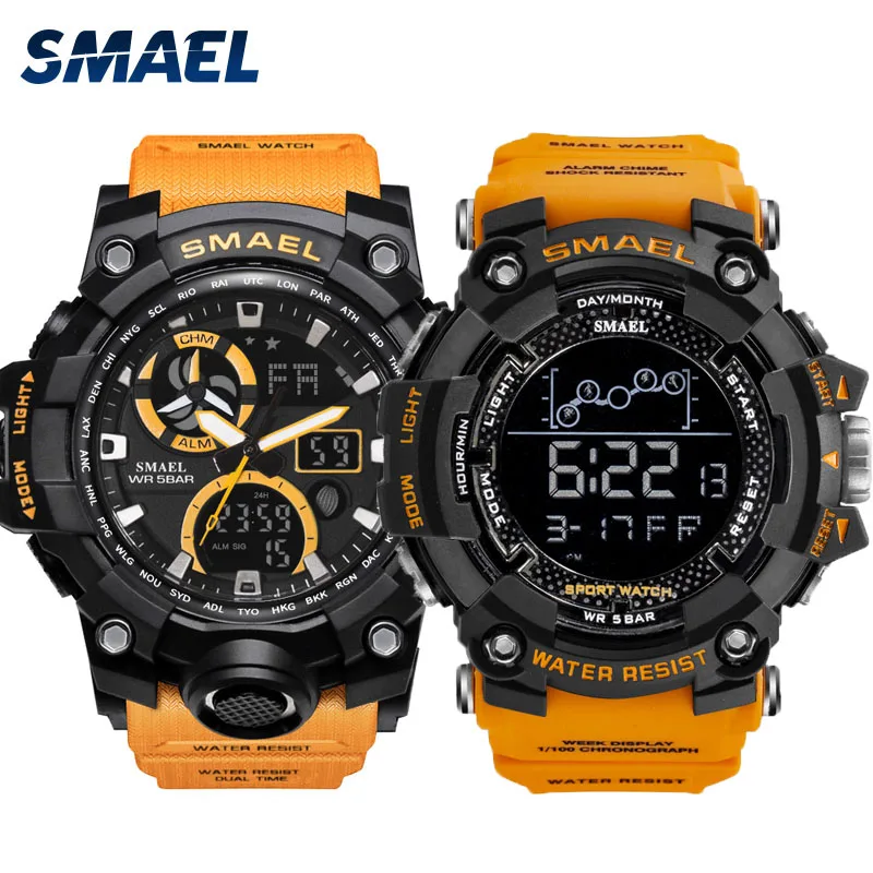

Military Watch Set relógio masculino Waterproof 50M Stop Watch Orange Bracelet Sets 1802 1545C Watches men Luxury Brand LED