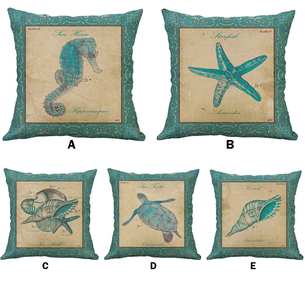 

2019 Cushion Cover Simple Mediterranean Flax Retro Conch Shell Sea Creatures Pillow Cover Funda Cojin decoration Pillow Case