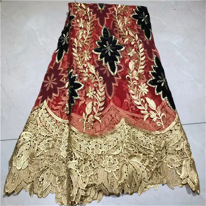 

Red Color African Lace Fabric 2019 High Quality French Velvet Lace Fabric With Water soluble Lace Fabric For Wedding Party