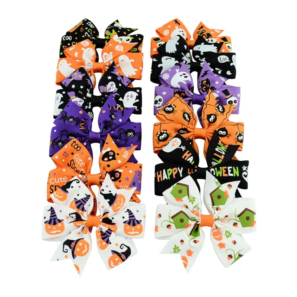 

24pcs 12 Colors Pumpkin Halloween Kids Grosgrain Ribbon Bows Barrettes Girl Hairclip Boutique Hairpins Kids Hair Accessories 638