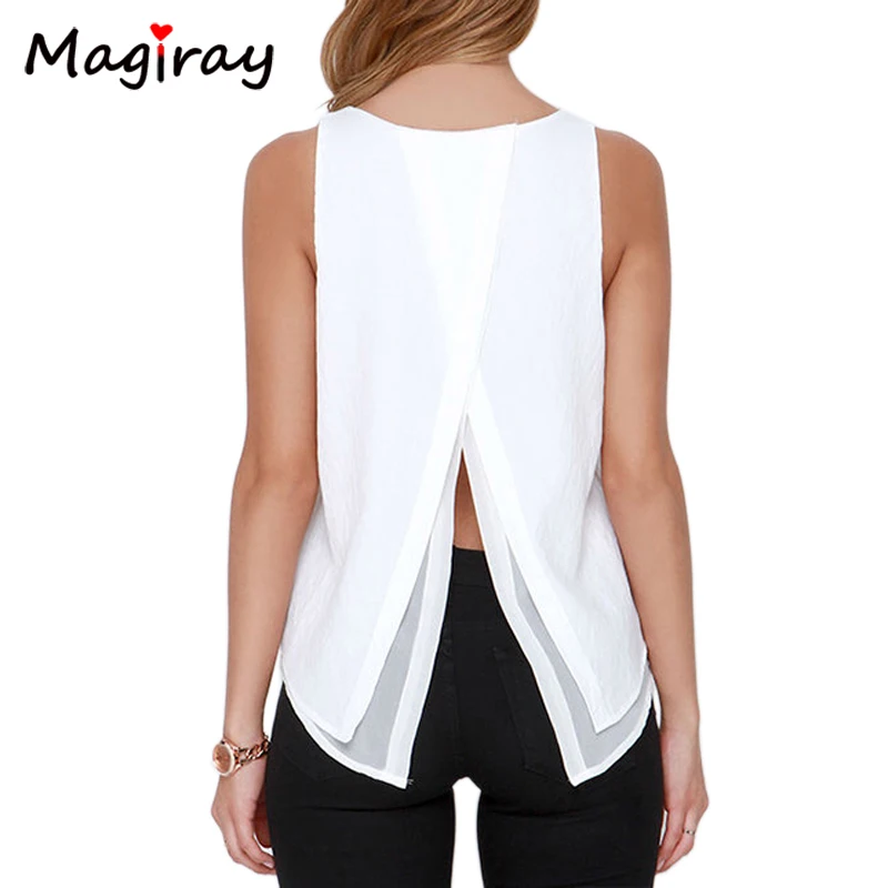 

Individual White Chiffon Blouse Women Tops Blusas Feminina Summer 2019 Double Layer Chemise Femme Top Sleeveless Camisas Mujer